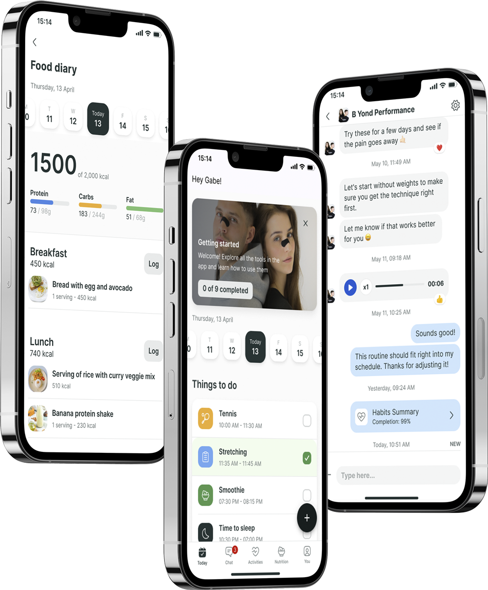 A mockup of the coaching app showcasing the features.